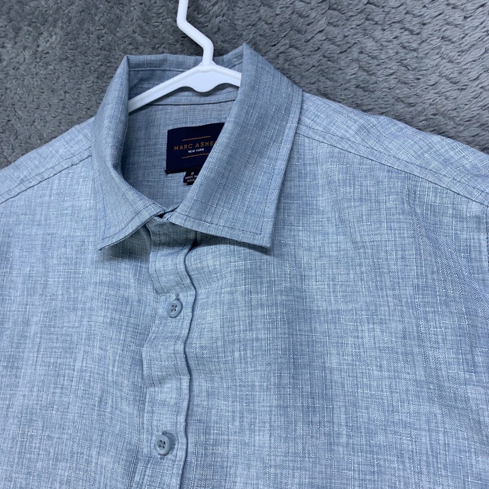 Marc Asher New York Shirt Mens Small Light Blue Slub Short Sleeve Button Down
